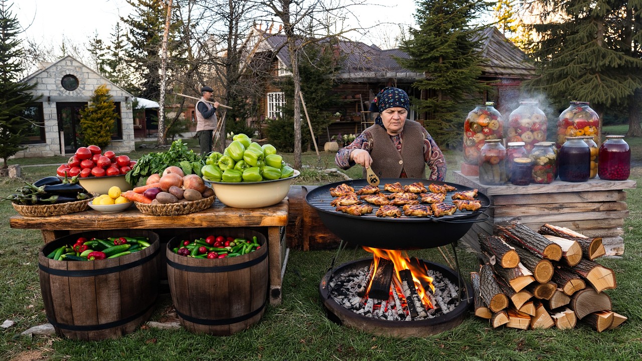 Slow Grilled Chicken on a Saj Pan – Cozy Countryside Cooking 🔥🍗 Slow Grilled Chicken on a Saj Pan – Cozy Countryside Cooking 🔥🍗
