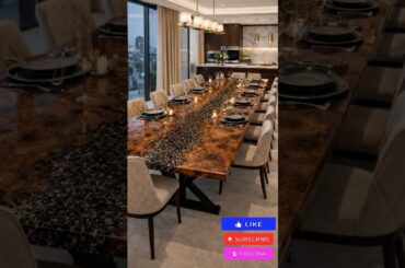 Wait until the lights dim… ✨This luxury dining table is made from clear epoxy and real gold flakes