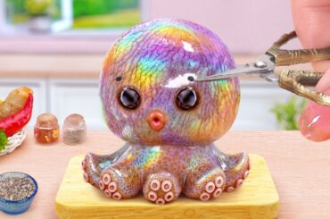 Red vs Blue Mini Room 😋 How To Cook Korean Fried Octopus with Spicy Sauce 🐙 Tina Mini Cooking