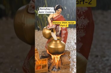 Rainy day ⛈️ASMR| Miniature doll Cooking Banana Stem Authentic Recipe #miniature #shortsfeed #viral