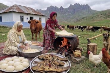 IRAN Village Life | Baking Fresh Bread & Cooking Stuffed Fish in an Iron Barrel