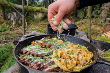 Cooking the Ultimate Forest Steak Pasta | Deep Woods ASMR