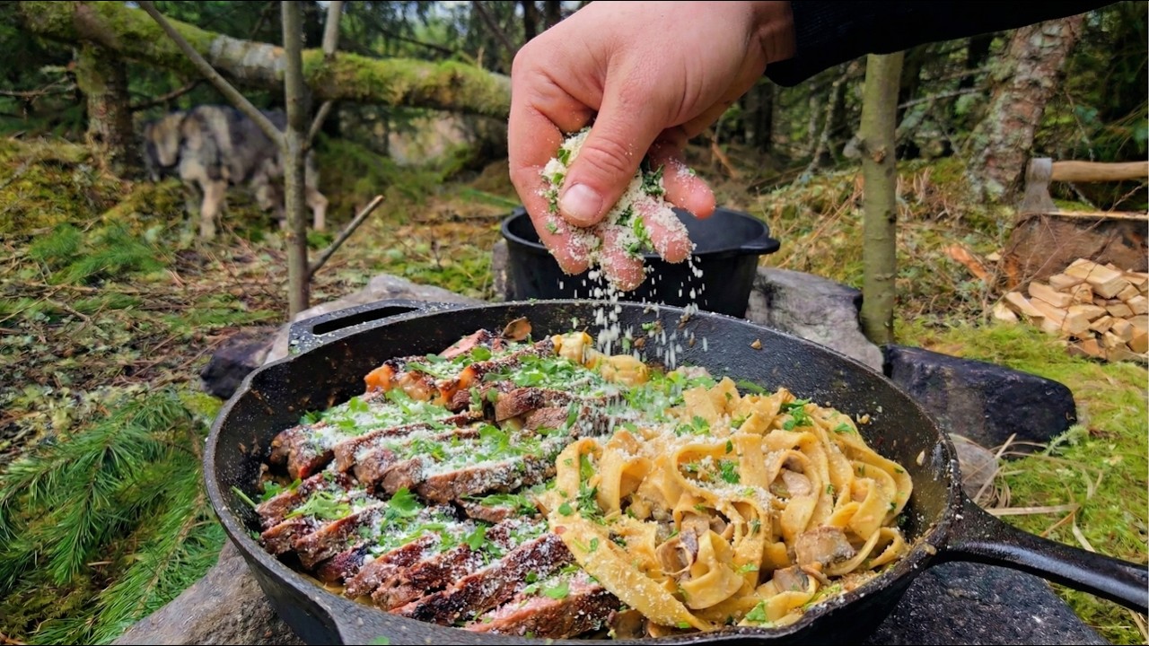 Cooking the Ultimate Forest Steak Pasta | Deep Woods ASMR Cooking the Ultimate Forest Steak Pasta | Deep Woods ASMR