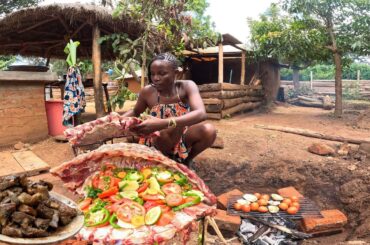 Slow Underground Cooking Cow Ribs with Vegetables in African Village |African village life
