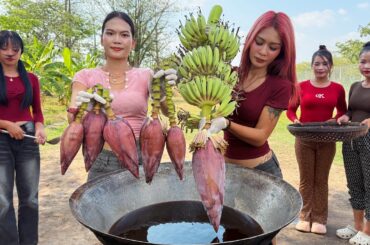 Amazing cooking deep fried banana flower recipe