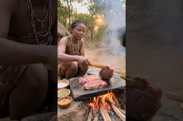 African Tribal Woman Cooking Wagyu 😍🔥! #tribalcooking #triballife #shorts