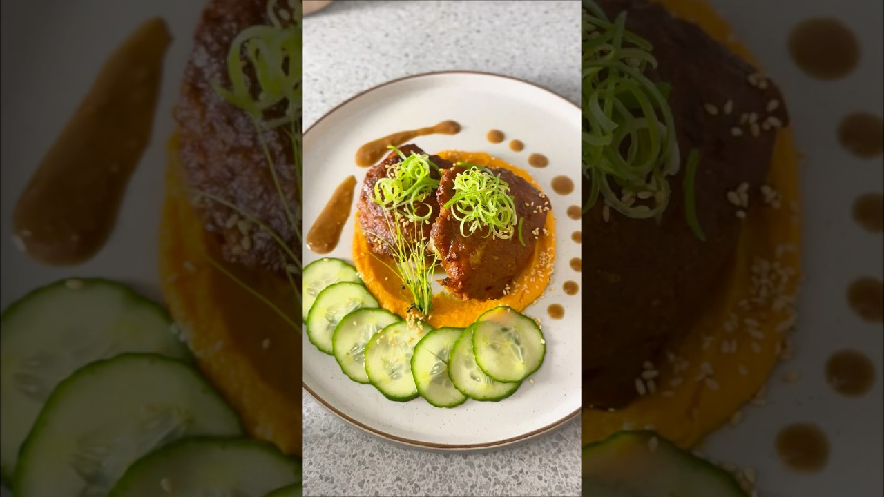 Episode 2 of One Chicken, Eight Fine Dining, miso glazed chicken thigh with sesame sweet potato Episode 2 of One Chicken, Eight Fine Dining, miso glazed chicken thigh with sesame sweet potato