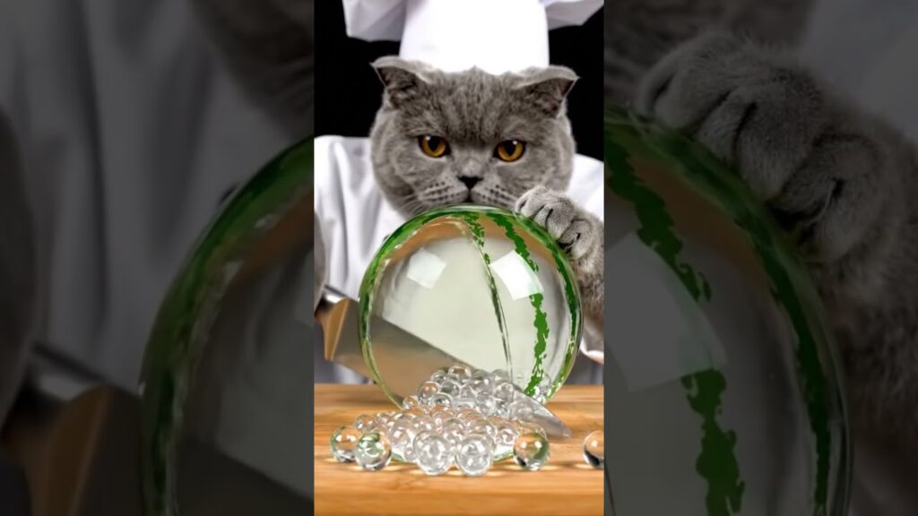 Cat Chef Cuts Glass Watermelon 🍉 Perfect ASMR Loop
