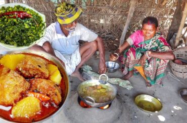 DAL BORA CURRY and SHAK VAJI cooking & eating by santali tribe old grandmaa