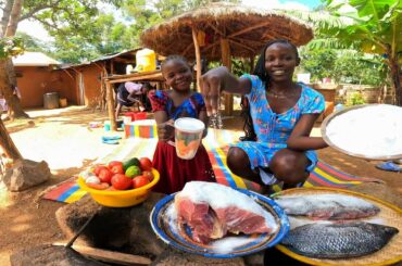 No Fridge| Beef and Fish Preservation Technique In African Village|Cooking delish Lunch For  Family🛖