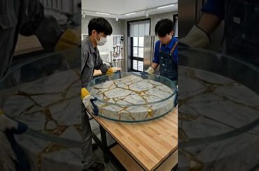 Transforming Broken Marble into a Luxury Kintsugi Table! #ResinArt #Kintsugi #EpoxyTable #shorts
