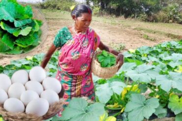 Farm fresh PUMPKIN LEAVES BORA and EGG VAPA cooking & eating by santali tribe grand maa