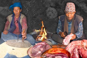 Rainy Day Village Life | Grinding Corn & Pork Curry Cooking on Wood Fire | Rural Kitchen Nepal