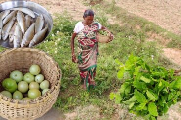 Small fish curry with TOMATO and PUDINA CHATNI cooking & eating by santali tribe grandmaa