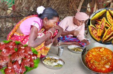 CHICKEN LIVER CURRY & POTOL VAJI cooking and eating by santali tribe old couple