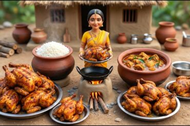 Miniature Doll massive full chicken roast Cooking ASMR | Indian Village Tiny Kitchen Story
