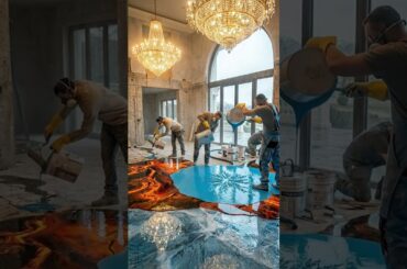 Lava vs Ice Epoxy Floor 🔥❄️ Insane Dining Room Transformation #epoxyfloor #diyshorts