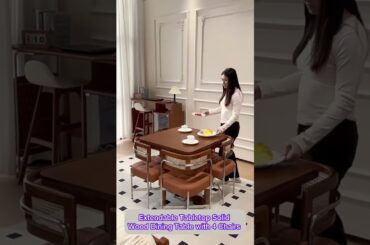 Extendable Tabletop Solid Wood Dining Table with 4 Chairs