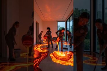 Glowing Lava Floor Transformation 😱🔥 Dining Room Epoxy Makeover Timelapse #shorts #epoxyfloor