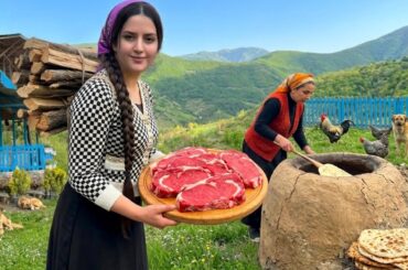 Rural life in IRAN and cooking meat and bread in the oven