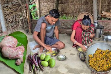 Rainy Day Cooking and Eating FISH EGG Curry with BRINJAL & AAM CHUTNEY By village Mother And Son