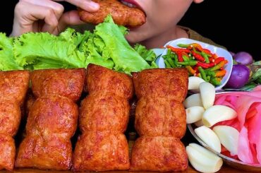 Thai Food||Fried Fermented Pork Sausage Pickled Ginger & Garlic * MUKBANG EATING *