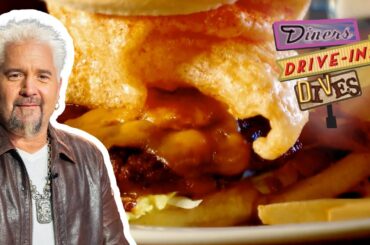 Guy CRUNCHES into a Dynamite BBQ Burger with Chicharrón | Diners, Drive-Ins and Dives | Food Network