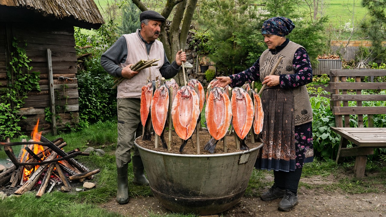 Rustic Cooking – River Trout Over an Open Flame 🐟🌾 Rustic Cooking – River Trout Over an Open Flame 🐟🌾