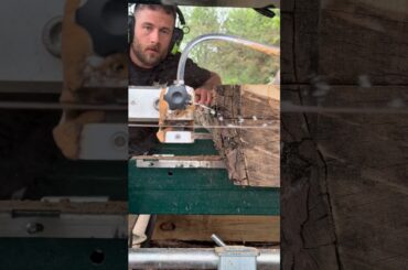 Slabbing out a beautiful reclaimed hickory to build a dining table! @woodlandmills