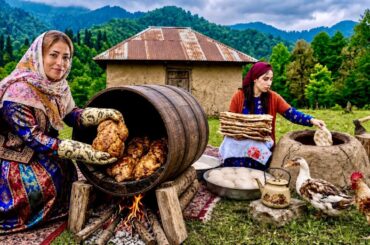 Living Rural Life in Iran | Cooking Roast Chickens in Iron Barrel