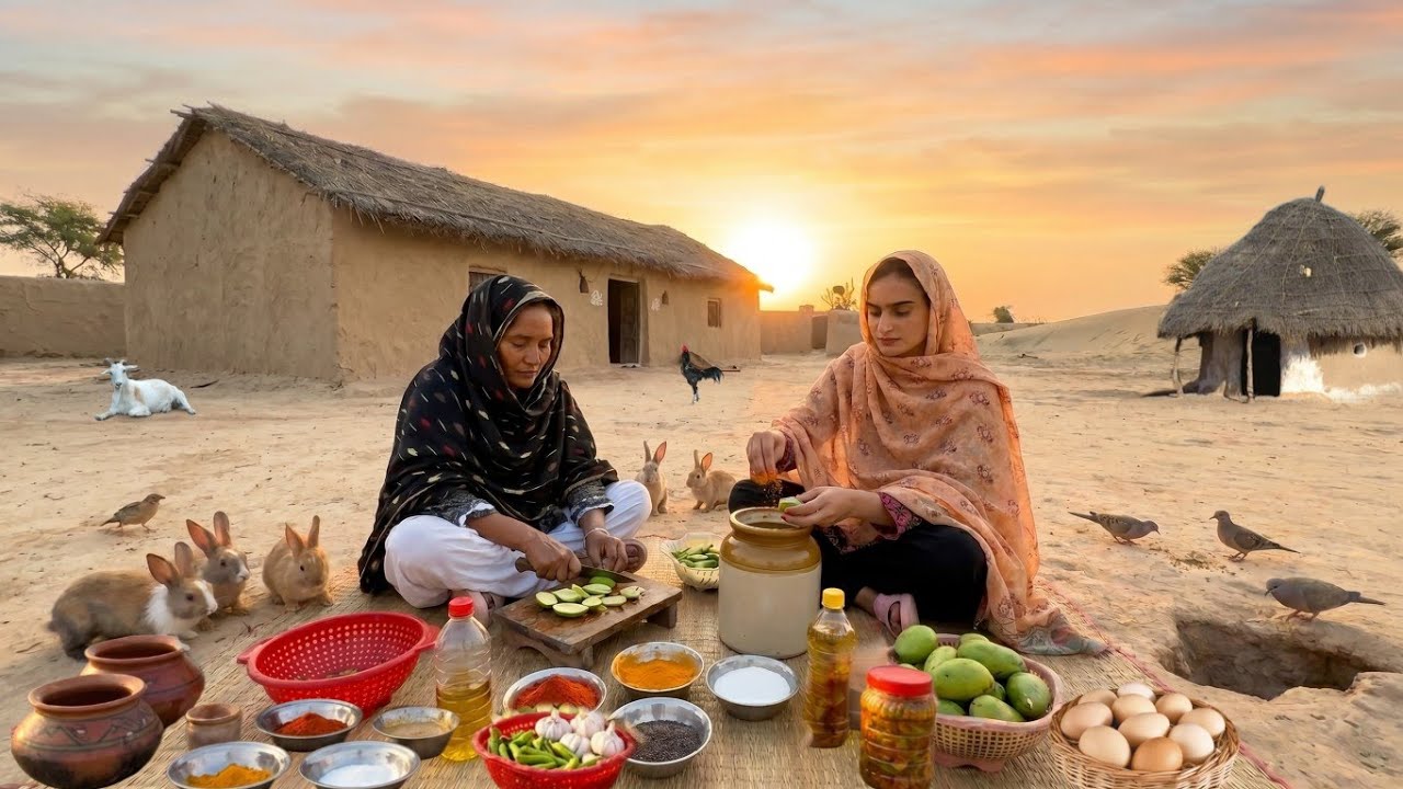 Early Morning in Desert Village | Cooking Traditional Breakfast | Sweet dish of raw mango Recipe? Early Morning in Desert Village | Cooking Traditional Breakfast | Sweet dish of raw mango Recipe?