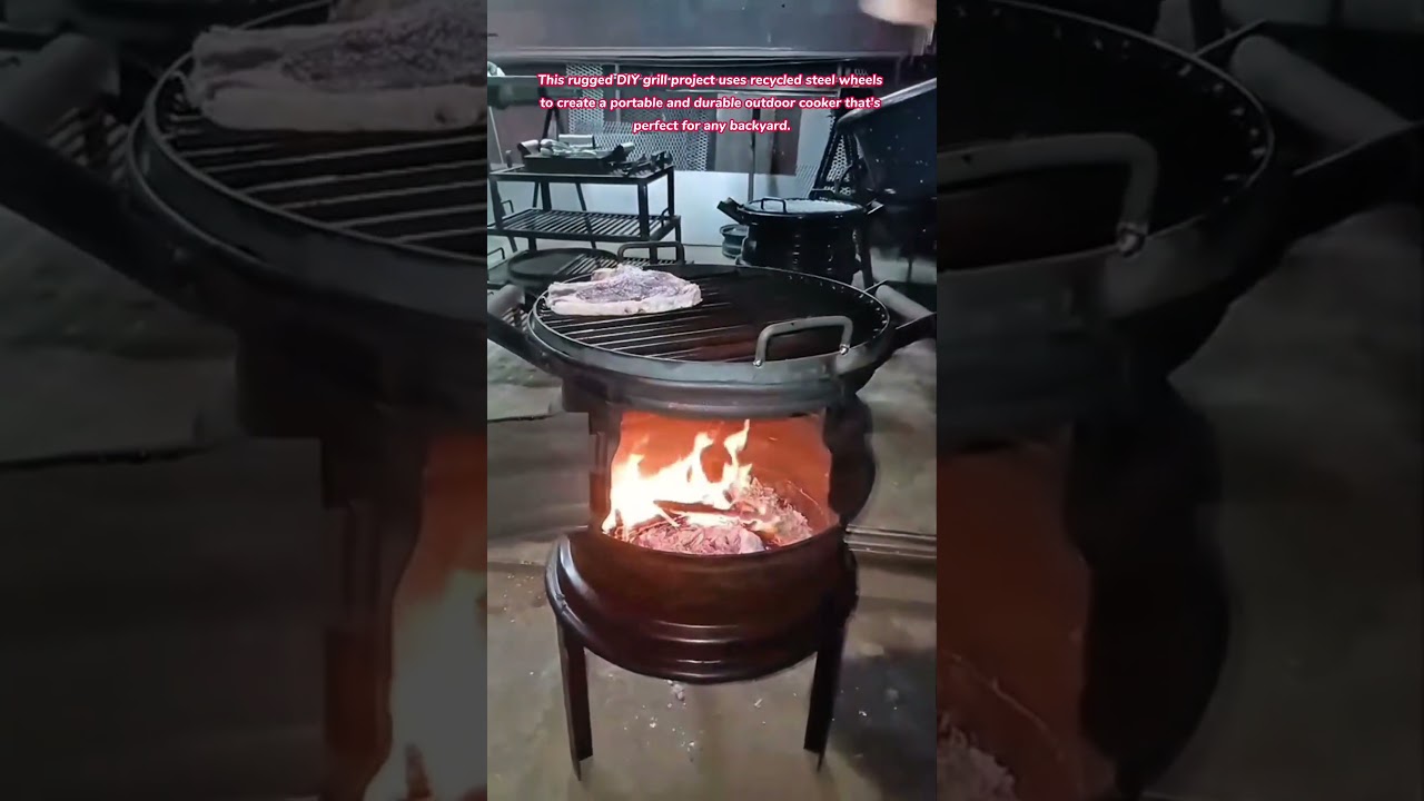 Amazing BBQ Grill Made With Scrap Wheel #BBQ #grill #outdoors #cooking #backyard #stake #meat #how Amazing BBQ Grill Made With Scrap Wheel #BBQ #grill #outdoors #cooking #backyard #stake #meat #how