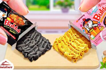Best Korean Food 🔥 How To Make Pink Samyang Noodles Vs Black Buldak Ramen | ASMR Cooking Mini Food