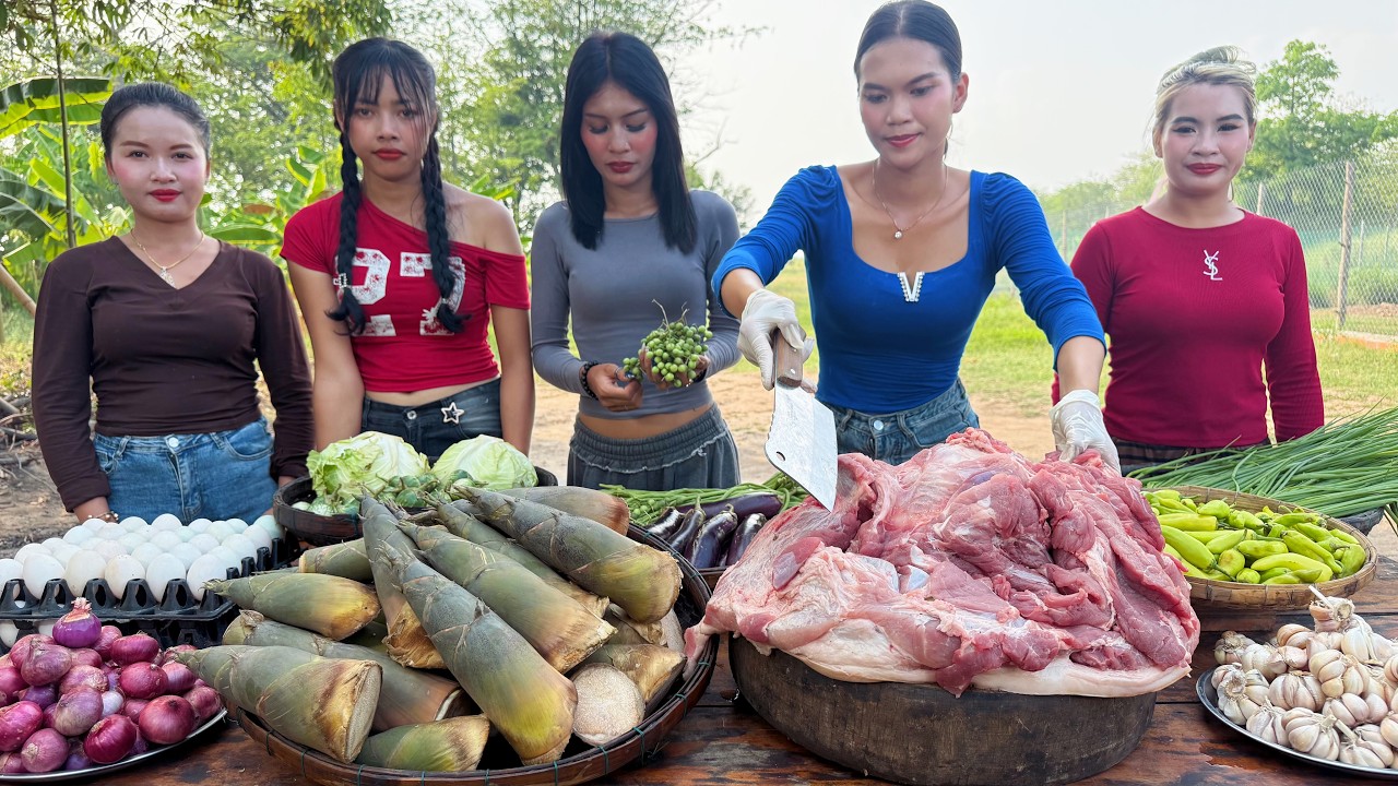 Amazing cooking pork with vegetables short bamboo recipe Amazing cooking pork with vegetables short bamboo recipe
