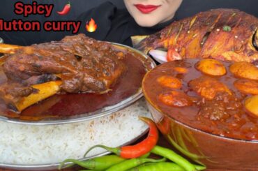 ASMR EATING SPICY MUTTON CURRY,FISH FRY,EGG CURRY,WHITE RICE FOOD VIDEOS