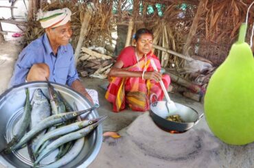 NIDDLE FISH CURRY & LAUKI DAL cooking & eating by santali tribe old couple