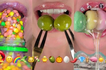 ASMR Satisfying Eating Emoji Food Challenge Wax Candy Frozen Honey Fondant