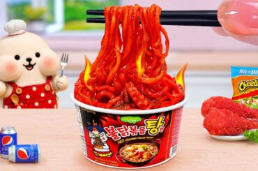 Meet Tiny Friend 😍 Cooking Tiny Buldak Fire Noodles for Cici Eating Mukbang ASMR 🍜 Tina Mini Cooking