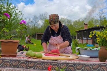 Colorful Village Cooking! Making Fresh Dough with Natural Veggies 🌿