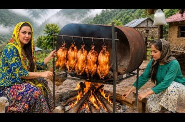 Rural Life in IRAN : Cooking Whole Chickens in a Barrel Oven in the Village 🔥🍗