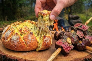 Garlic Butter Cheesy Bread & Steak on Sticks: Deep Forest Feast