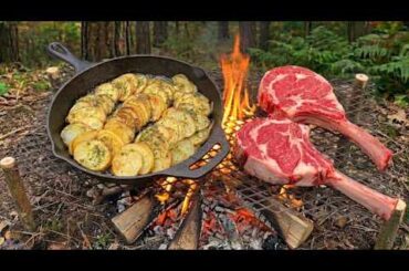 Garlic Butter Steak and Campfire Potatoes Outdoors