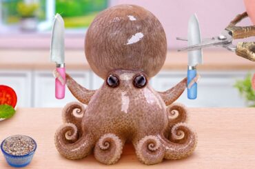 Easy Tiny Fish Cooking 😍 How To Make Miniature Grilled Octopus Doner Kebab 🐙 Tina Mini Cooking