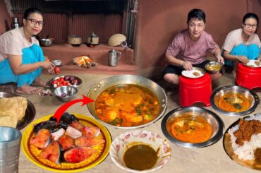 Village Dinner Non-Veg Recipe : Fish Curry with Rice Cooking and Eating in Village Style