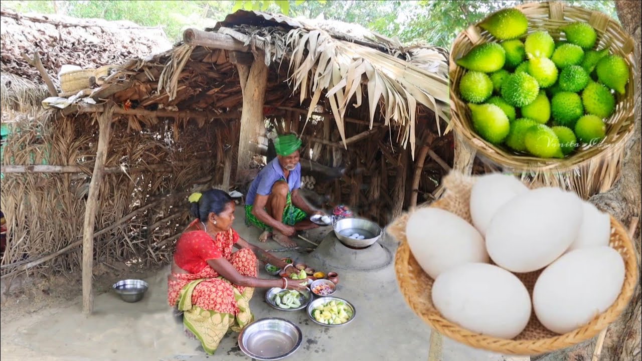 EGG CURRY with KAKROL VEGETABLE cooking for eating lunch by santali tribe old couple EGG CURRY with KAKROL VEGETABLE cooking for eating lunch by santali tribe old couple