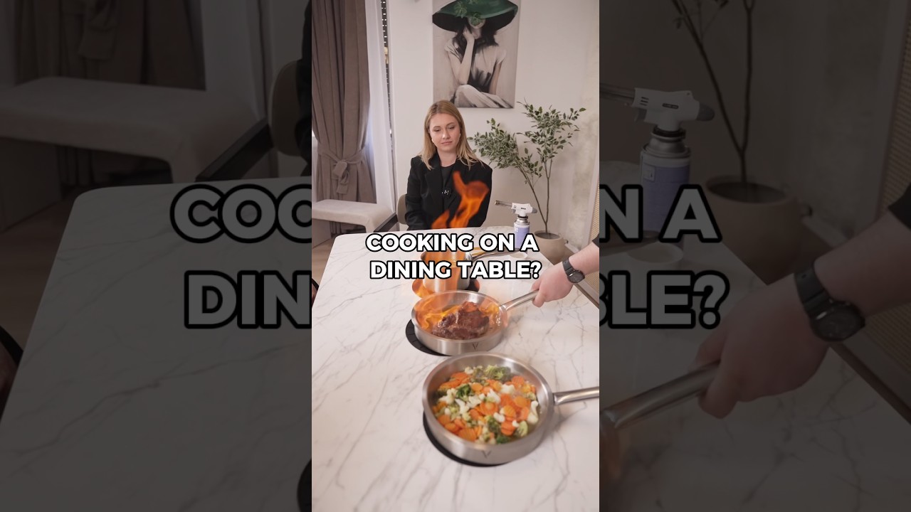 Cooking on a dining table #invisacook_europe #invisacook #diningtable #invisibleinductioncooking Cooking on a dining table #invisacook_europe #invisacook #diningtable #invisibleinductioncooking