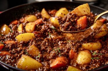When I don't feel like cooking, my husband makes this! Quick & easy ground beef and potato dinner
