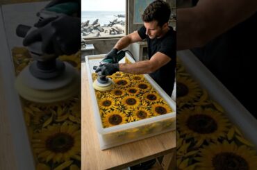 Sunflower Resin Dining Table🌻✨Stunning Epoxy DIY Transformation #diy #epoxyart #satisfying #resindiy