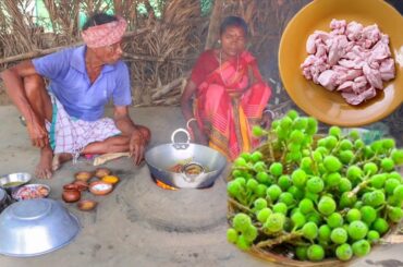 DUMUR CURRY with MUTTON FAT cooking for lunch by santali tribe old couple