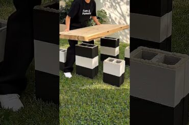 With only 14 cinder blocks She made a  luxury outdoor dining set !😮 #diy #outdoorliving